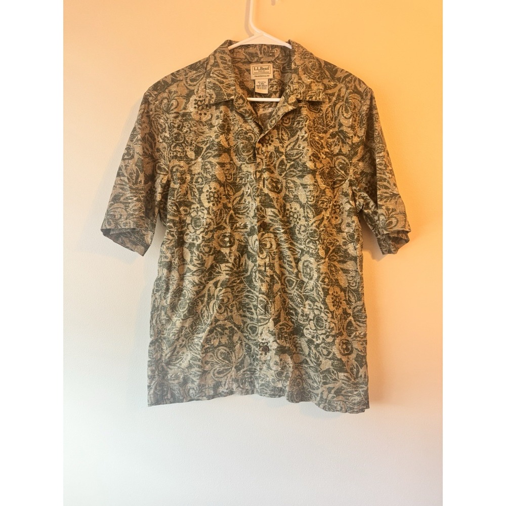 LL Bean Shirt Mens Small Blue Black Short Sleeve Button Down Cotton Casual